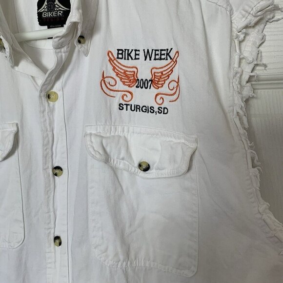 Sturgis Beach Bike Week 2007 Button Shirt Men’s XL Sleeveless White - Picture 3 of 11